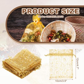 sourcing map Organza Bags, 100Pcs 3.9x4.7 Inch Candy Mesh Bag with Drawstring Jewelry Gift for Party Favor Pouch Christmas Wedding Festival Small Gift, Gold