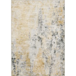 Area Rug Living Room Rugs: 8x10 Large Soft Indoor Carpet Modern Abstract Decor Rug with Non Slip Rubber Backing for Under Dining Table Nursery Home Office Bedroom Golden Yellow Black