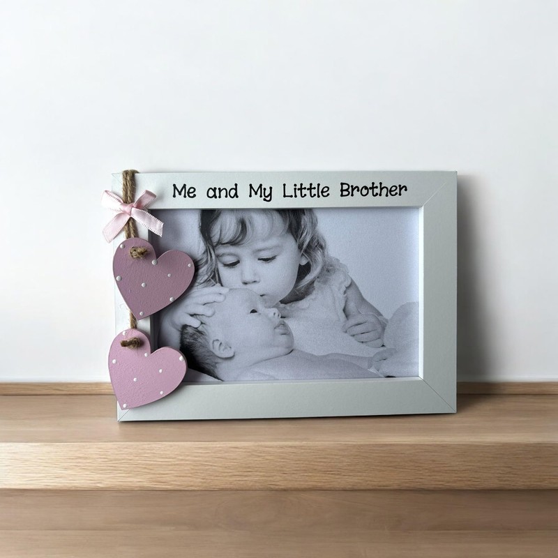 Me and My Little Brother Photo Frame Gift White Pink