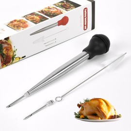 Dorscript Large Turkey Baster with 2 Stainless Steel Needles,injector marinades for meats,turkey basters for cooking red (Black)