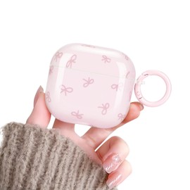 Newseego Case Compatible with AirPods 4th Generation Cute and Aesthetic Bow Print Pattern Design with Keychain for Girl Women Soft TPU Shockproof Protective Charging Pod Cover for AirPods 4 Gen-Pink