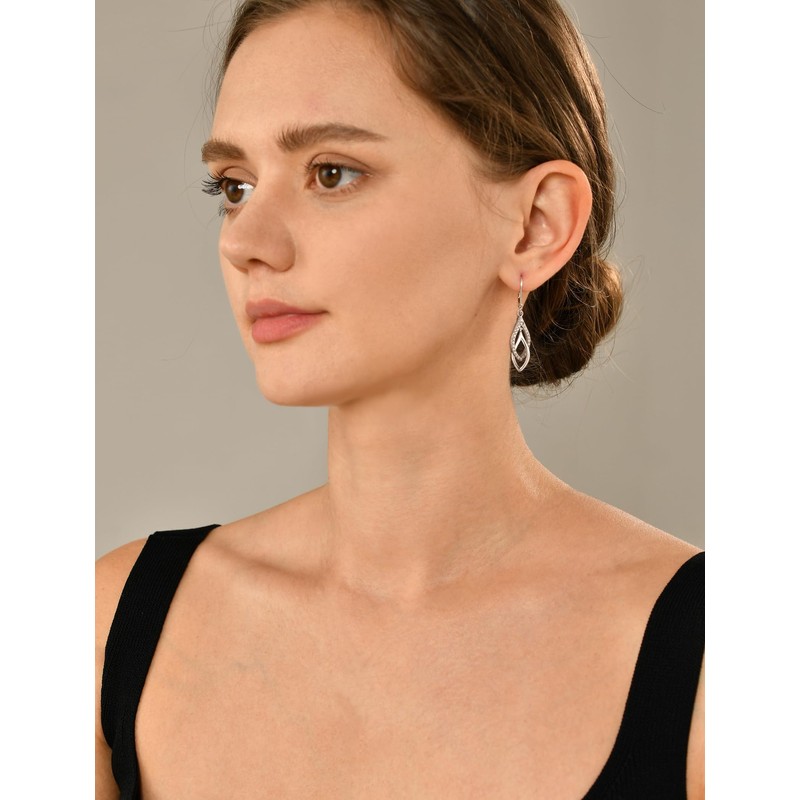 YL Teardrop Dangle Earrings 925 Sterling Silver Interlocked Leverback Earring