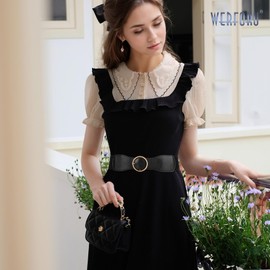 WERFORU Pack of 2 Elastic Waist Belt for Women Vintage Wide Belt for Dress Fashion Stretchy Cinch Belt, A-Black+Brown