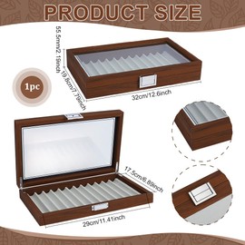 PH PandaHall Fountain Pen Case, 12 Slots Wooden Pen Collection Display Case Rectangle Fountain Pens Storage Box with Clear Glass Window for Home Store, Brown with Gray Velvet, 12.6x7.8x2.2inch