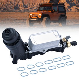 PLDDE Engine Oil Cooler Filter Housing w/Sensor Compatible With 2017-2018 200 300 Pacifica Charger Challenger Durango Grand Caravan Journey Grand Cherokee Wrangler JK Ram 1500 ProMaster 3.6L 3.2L