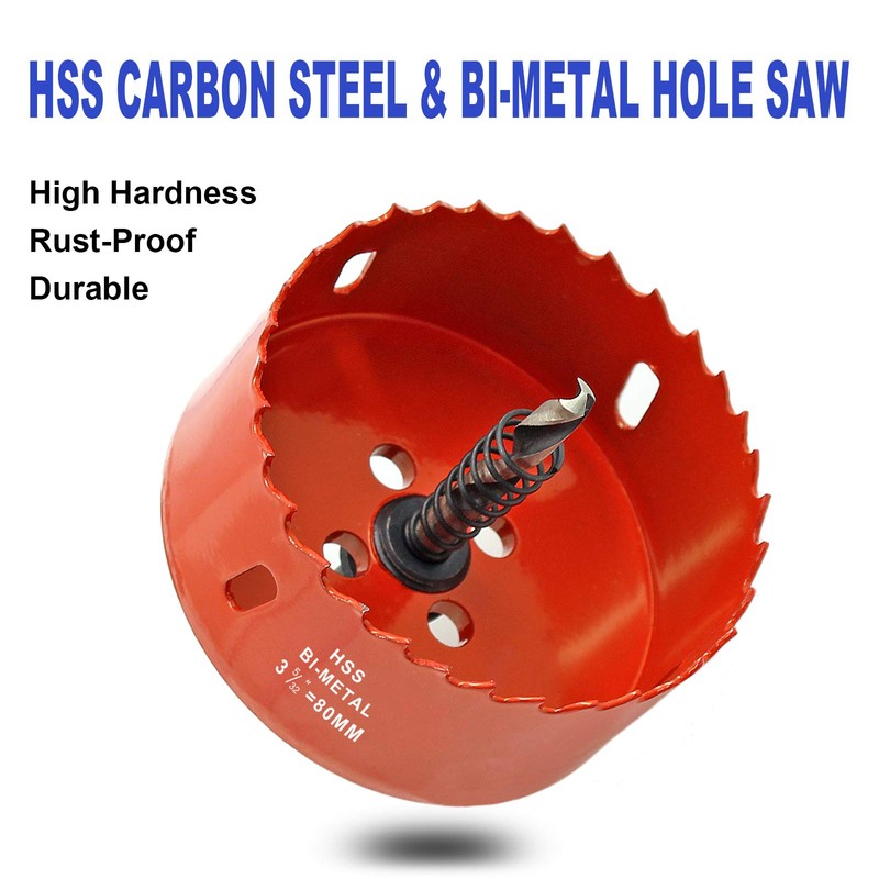 Hordion 80mm 3.15 inch Hole Saw, Heavy Duty Bi-Metal Hole