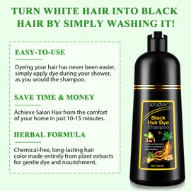 3-in-1 Herbal Hair Dye Shampoo, Natural Black Hair Colour Solution for Women & Men, Herbal Hair Dye Shampoo Deeply Nourishing
