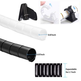 Cable Management Sleeves Desk Cord Organizer Cover Black White with 4 Adhesive Cable Clips, VIWIEU 2 PCS Cable Bundler Wire Wrap System for TV/Computer/Home Entertainment