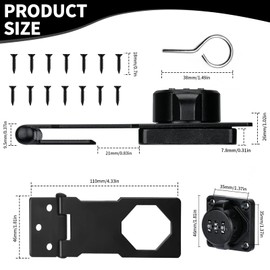 Pack of 2 Security Hasp, Lockable Cabinet Lock with Code, Combination Lock, 3-Digit Door Latch, Rotatable 4 Inch for Small Doors, Cabinets, Garden (Black)