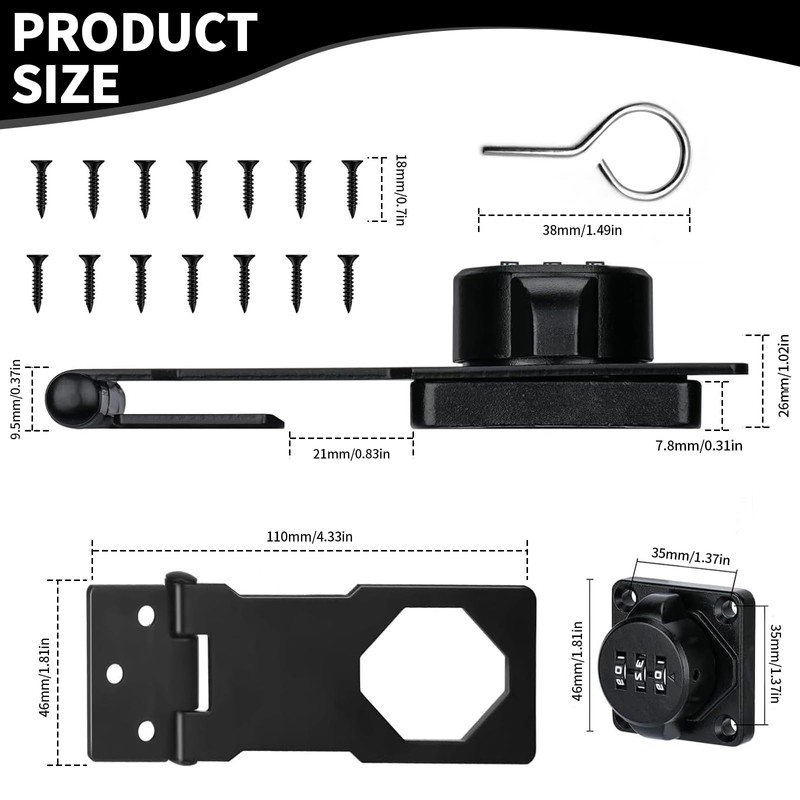Pack of 2 Security Hasp, Lockable Cabinet Lock with Code,