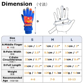 YAPJEB Kids Winter Gloves, Dinosaur Warm Gloves, Waterproof Ski Snow Gloves for Boys and Girls Skating Snowboarding Hiking(Blue-L)