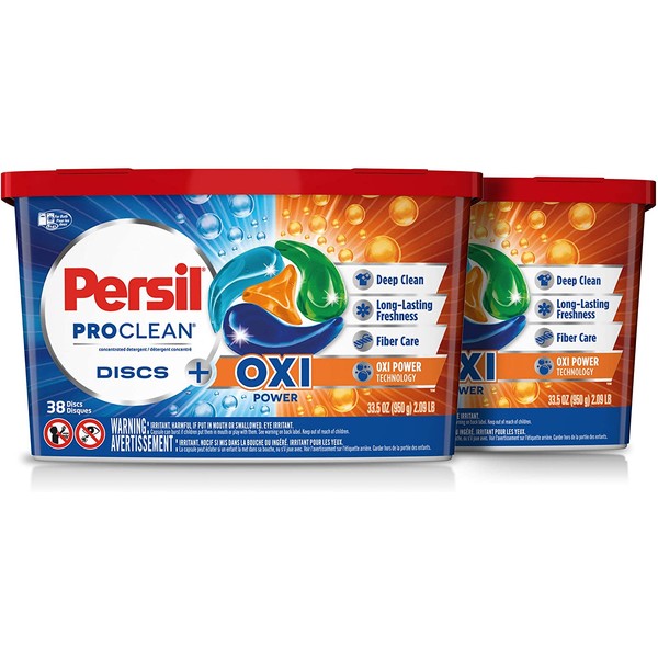 Persil Discs Laundry Detergent Pacs, Oxi, 38 Count, Pack of 2, 76 Total Loads