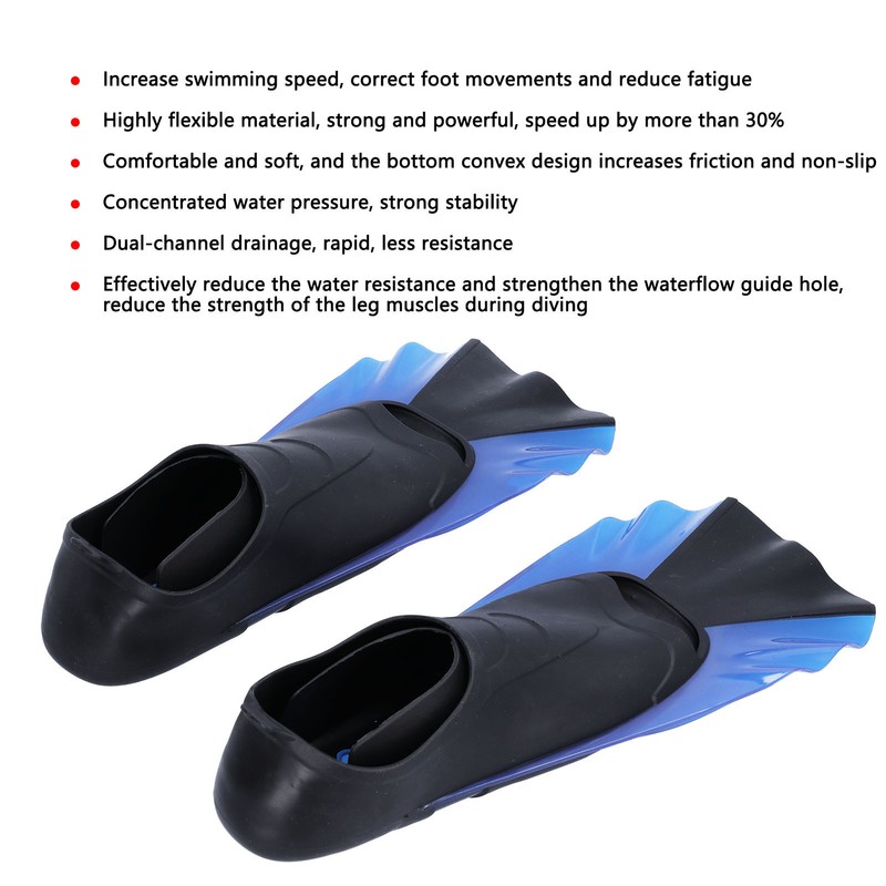 Short Diving Training Fins Full Foot AntiSlip Soft Flippers for