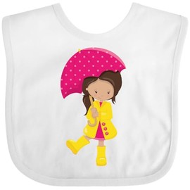 inktastic Latina Girl, Cute, Girl in Raincoat, Umbrella Baby Bib White 460b7