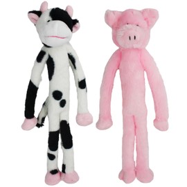 Plush Dangle Animals, 2 Pack, Plush Dog Toy, Cow and Pig with Squeaker - Designed for Dogs to Easily Pick Up, Carry, Toss, Shake and Tug, Each Toy Contains Squeakers to Entice Play