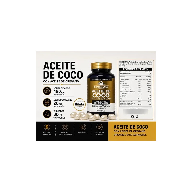 Cápsulas De Aceite De Coco Con Aceite De Orégano 60