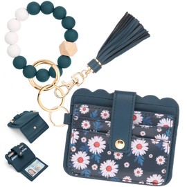 Lostars Wallet Keychain Wristlet for Women RFID Card Holder Keychain Key Chain Wallet Key Ring with Wrist Wallet for Women (Daisy)