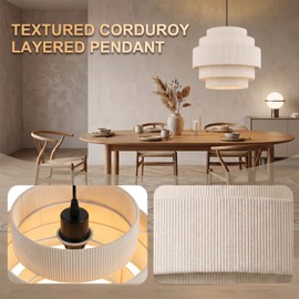 AUQUEE 5-Tier Corduroy Pendant Light for Kitchen Island, 13” Anti-Glare Boho Hanging Light Fixture, Adjustable Modern Ceiling Chandelier for Dining Room Bedroom Living Room Entryway Hallway, Beige