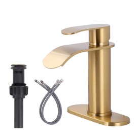 Single Handle Vanity Faucet Gold Waterfall Bathroom Faucet SUS 304 Stainless Steel Basin Sink Faucet Tap for RV LavatoryColor: NICKEL, Surface Finishing: Stainless Steel