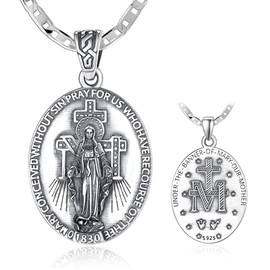 GUANMTY Miraculous Medal Sterling Silver Miraculous Medal Pendant Necklace for Women Virgin Mary Necklace Virgin Mary Pendant Catholic Jewelry Religious Gifts for Women
