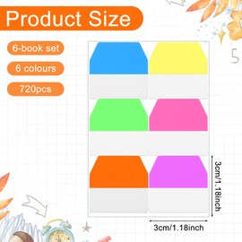 simarro 720 PCS Sticky Index Tabs, Page Markers Tabs Transparent Writable Annotation Medium Index File Tab for Office School Reading Notes, Books and Classify Files - 6 Colors
