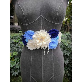 Vintage maternity sash for baby shower pregnancy flowers sash (Royal blue)
