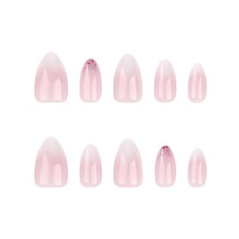 ANDGING Ombre Almond Press on Nails Pink White Short Medium Fake Nail with Bling Designs Stick on fake on Nail for Wedding Manicure Classy for Women Gel Full Cover 24 Pcs