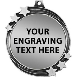 2.5" Silver Shooting Star Engraving Medal Award with Neck Ribbon, Custom Free Engraving