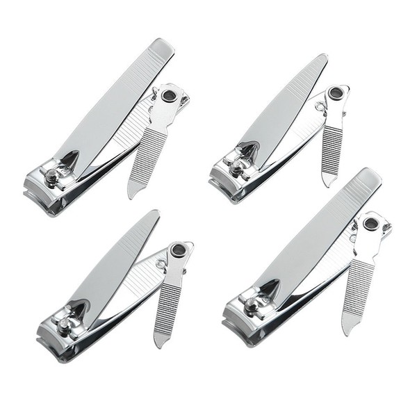 4 Pcs Nail Clippers For Fingernails and Tonenail by QLL - Swing Out Nail Cleaner/File - Sharpest Stainless Steel Clipper - Wide Easy Press Lever - Nail Cutter