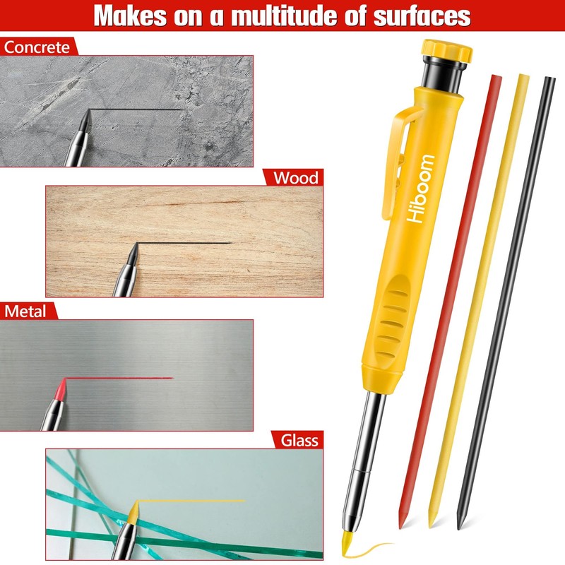 Hiboom 3 Pack Solid Carpenter Pencil with Pencil Cap and