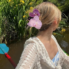 Butterfly Orchid Hair Claw Clip, Ladies' Shark Clip for Styling Updo Hair, Large Purple Orchid Hair Ornament Claw Clip (1 Piece)