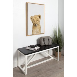 Kate and Laurel Sylvie Animal Studio Sleepy Lion Framed Canvas Wall Art by Amy Peterson Art Studio; 23x33 Natural; Whimsical Fun Animal Nursery Art for Wall