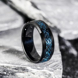 King Will Dragon 8mm Light Blue & Black Celtic Dragon Tungsten Carbide Mens Wedding Band Ring Comfort Fit 9.5