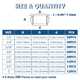 Tugermoola 200PCS 8 Sizes Plastic White Hole Plugs for Round Holes - 1/5" 1/4" 5/16" 3/8" 1/2" 5/8" 3/4" 1"