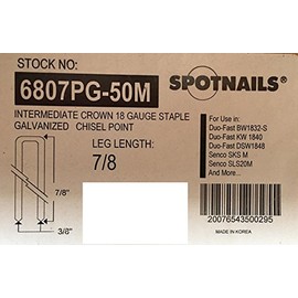 Spotnails 18 Gauge 7/8" Leg x 3/8" Intermediate Crown Galvanized Staples (Pack of 5,000) spotnails-6807pg