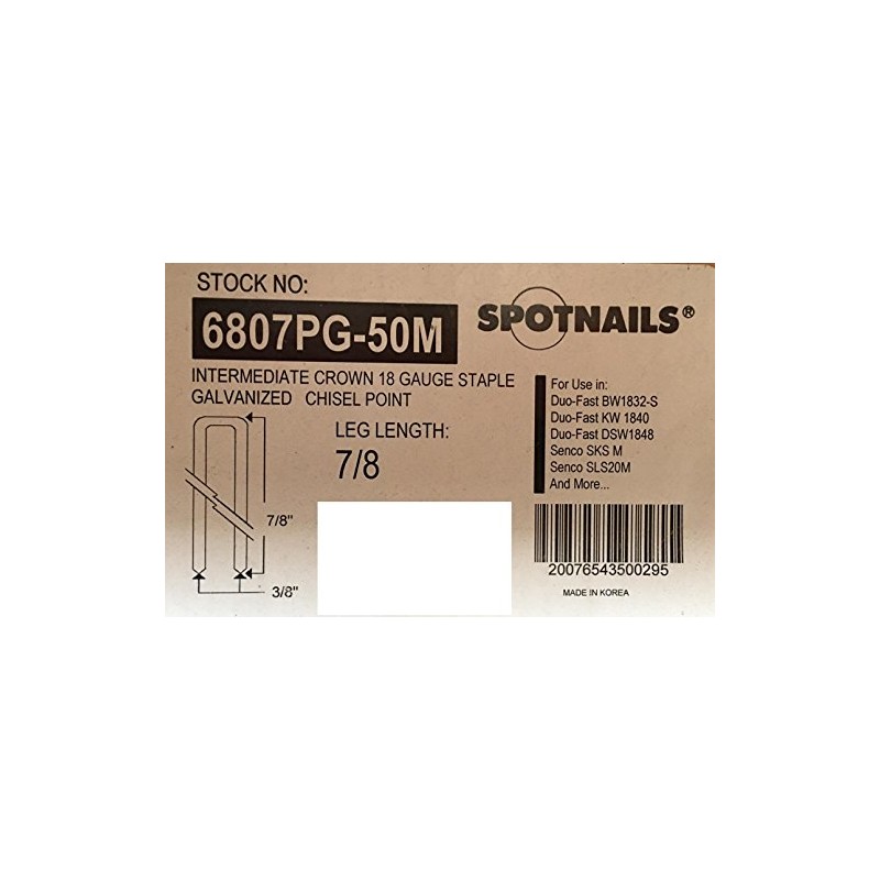 Spotnails 18 Gauge 7/8" Leg x 3/8" Intermediate Crown Galvanized