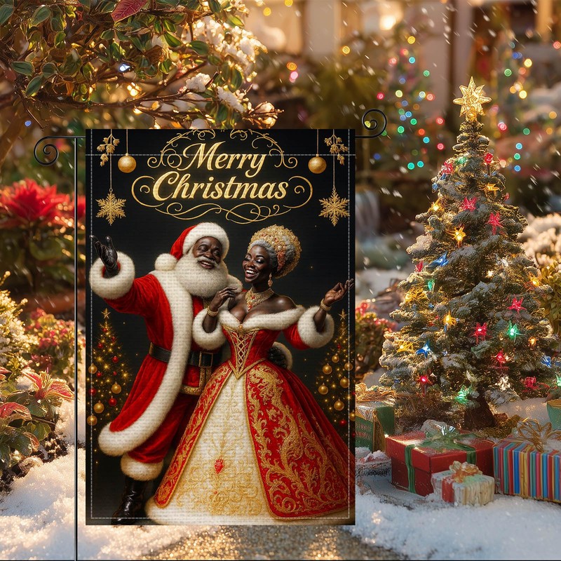 Christmas Couple Garden Flag 12x18 Inch Burlap Double-Sided