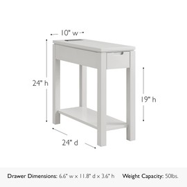 Leick Home 9080-GR Cade Wood Side Table with Drawer and AC/USB Outlet, Gray