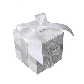 LASLU Party Candy Boxes for Baptism 50pcs First Communion Favor Cross Candy Box Christening Baby Shower bomboniere wrap Holders with Ribbons (50pcs, Cross)