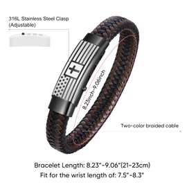 Cross Bracelet For Men - Black Bible Verse Leather Cuff Bracelets Mens American Flag Bracelet Birthday Gift Ideas First Communion Confirmation Baptism Christian Easter Gifts For Teenager Teen, 44