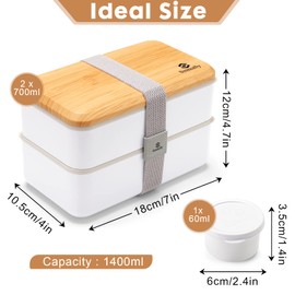 Sinnsally - Fiambrera para adultos, 1400 ml apilable japonesa bento para mujeres, recipientes de almuerzo con compartimentos para alimentos, caja rectangular bento con juego de cubiertos, a prueba de