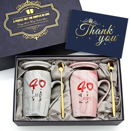 Sovyime 40 Years of Being Mr Right and Mrs Always Right Wedding Marriage Anniversary Cup for Couple Ceramic Marble Coffee Mugs - 14 Oz (40th Anniversary)
