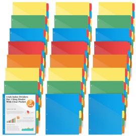 V-Opitos 24 Set 5-tab Index Dividers for 3 Ring Binders, Plastic Dividers with Clear Front Pocket, 120 Pcs Multicolor Dividers for School & Office Supplies