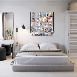 Love-KANKEI Wood Picture Photo Frame for Wall Decor 26×29 inch with 30 Clips and Ajustable Twines Collage Artworks Prints Multi Pictures Organizer and Hanging Display Frames Black