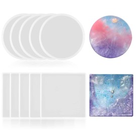 10 Pcs Round & Square Resin Coaster Mould, Non-Toxic Resin Moulds for Cup Mats, Bowl Stands, Coaster Moulds for Epoxy Resin Crafters & DIY Art Projects