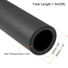 TOP-VIGOR Pipe Insulation Foam Tube, 22mm ID Foam Grip Tubing, 5mm Thick Lagging Pipe, 1.5M Length Cladding Foam Tube Hose Non-Slip for Fitness Tools Handle Support, Pipe Insulation, Black