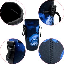 Wanty Neoprene 20 Oz Insulated Water Drink Bottle Cooler Carrier Cover Sleeve Tote Bag Pouch Holder Strap for Climbing Cycling and Running Outdoor Activities (Jellyfish)