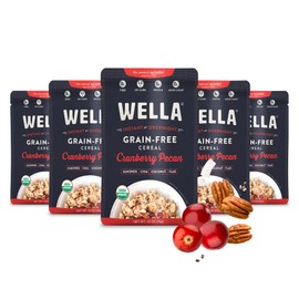 Wella Cereal Oatmeal Alternative, Gluten-Free Breakfast Hot Cereal, Grain-Free Paleo Organic Vegan High Protein Superfood, Plant-Based Non-GMO, Low in Net Carbs, Single-Serve Packets, Cranberry Pecan Flavor (10 Count, 1.6 oz. Packets)