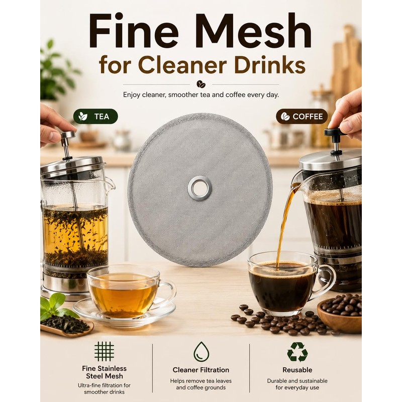 Runzefeng Cafetiere Filter Mesh 4 Pack, 10.2cm Stainless Steel Filters