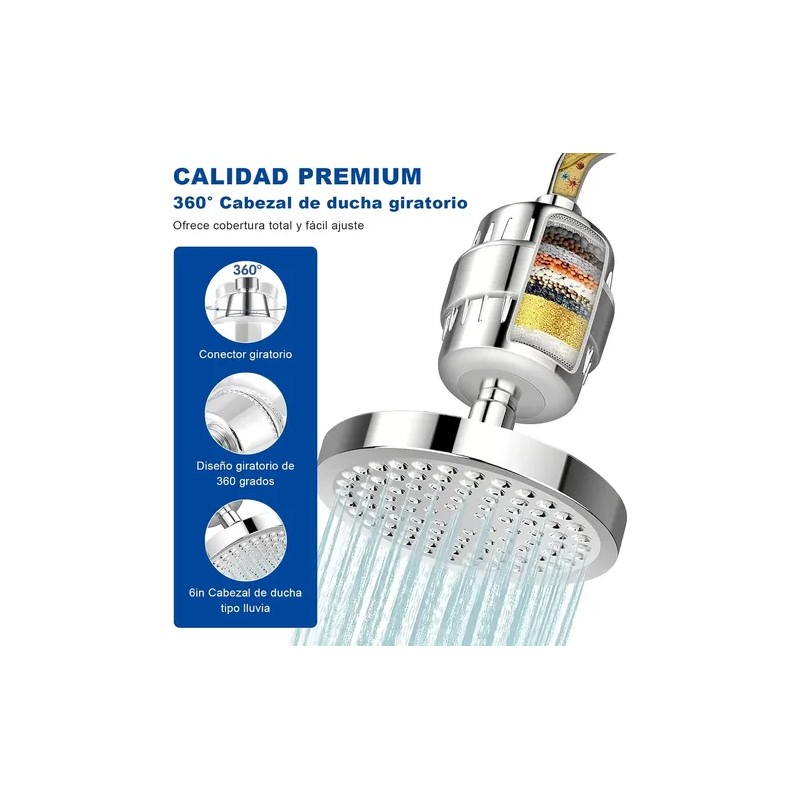Cabezal De Ducha 6'' Filtrado Regadera 20 Etapas 3 Filtro